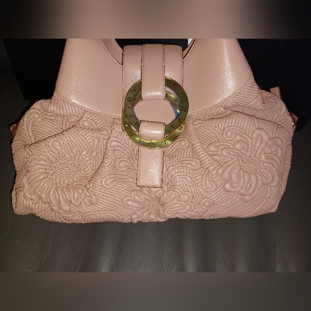Bulgari Blush Pink Floral Quilted Leather Shoulder Bag with Gold Ring
